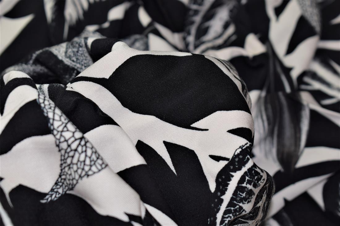 Black & White Abstract Leaves Print Rayon Fabric