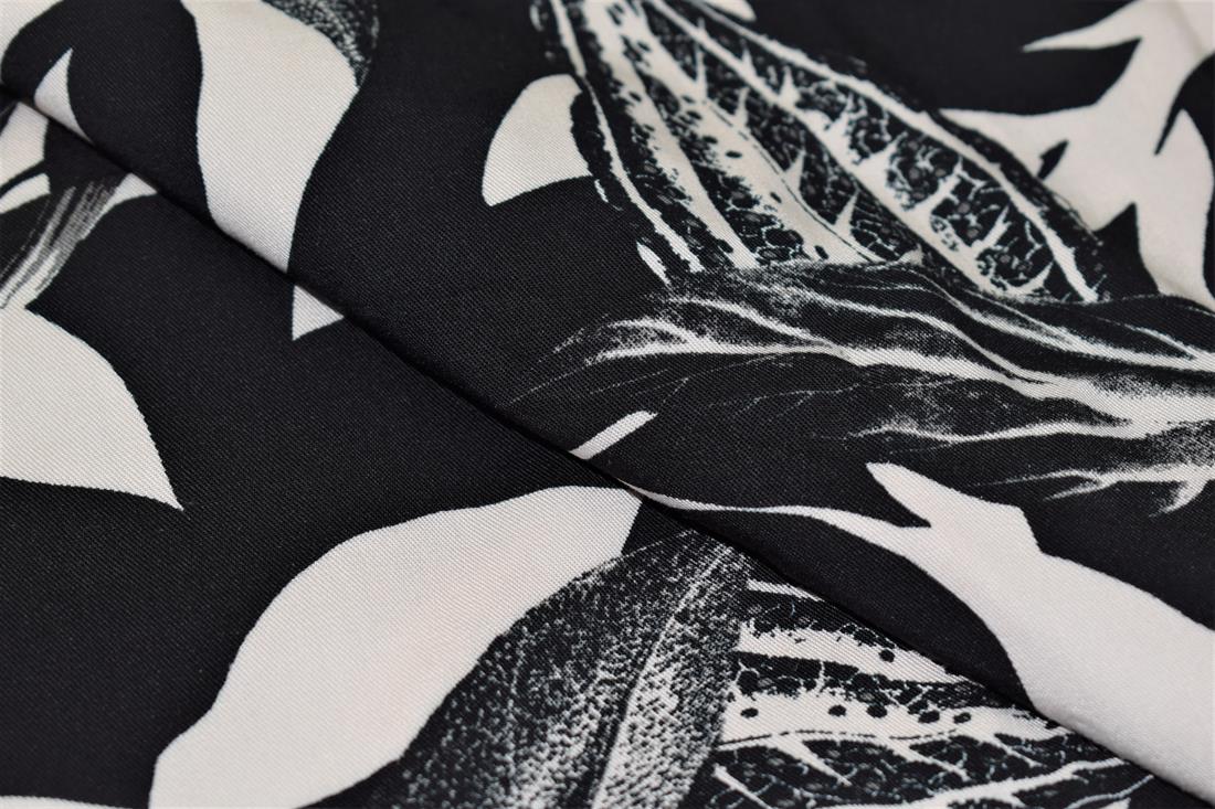 Black & White Abstract Leaves Print Rayon Fabric