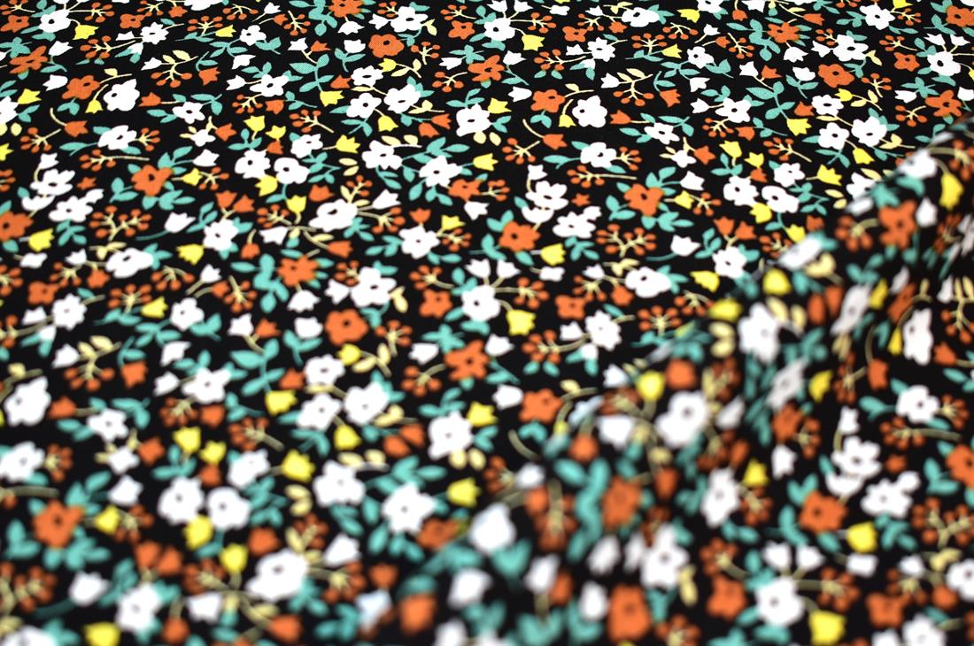 Black & Rust Printed Floral 100% Viscose Fabric Material
