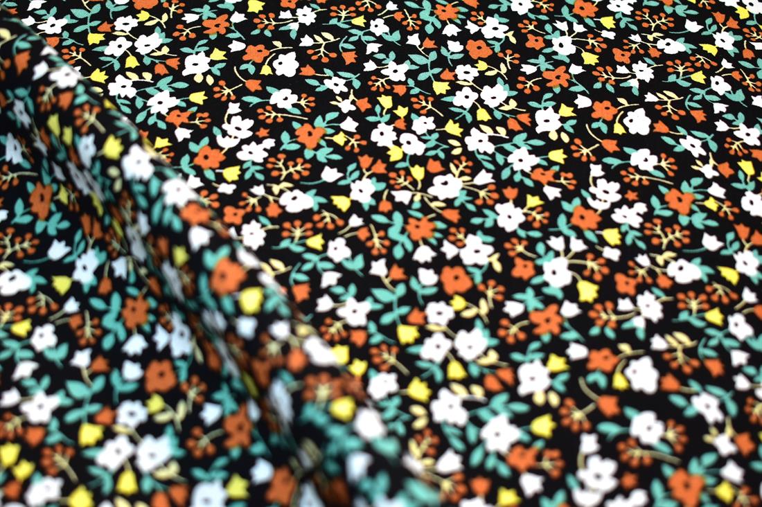 Black & Rust Printed Floral 100% Viscose Fabric Material