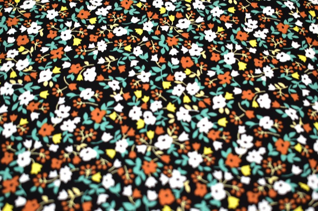 Black & Rust Printed Floral 100% Viscose Fabric Material