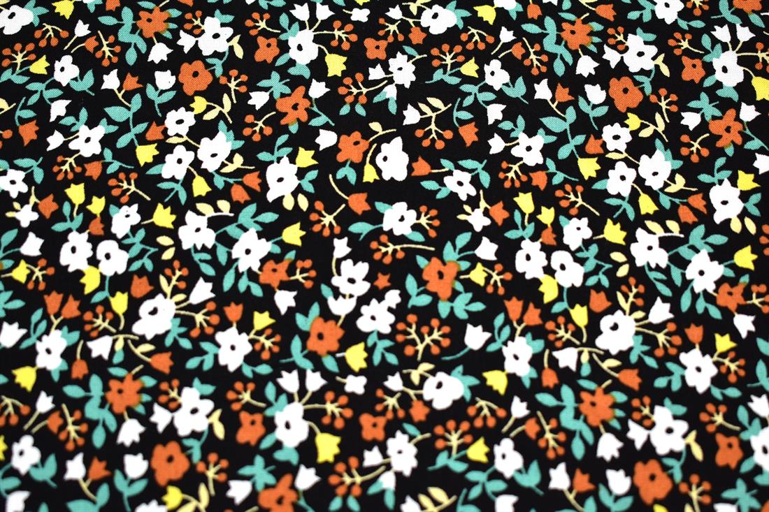 Black & Rust Printed Floral 100% Viscose Fabric Material