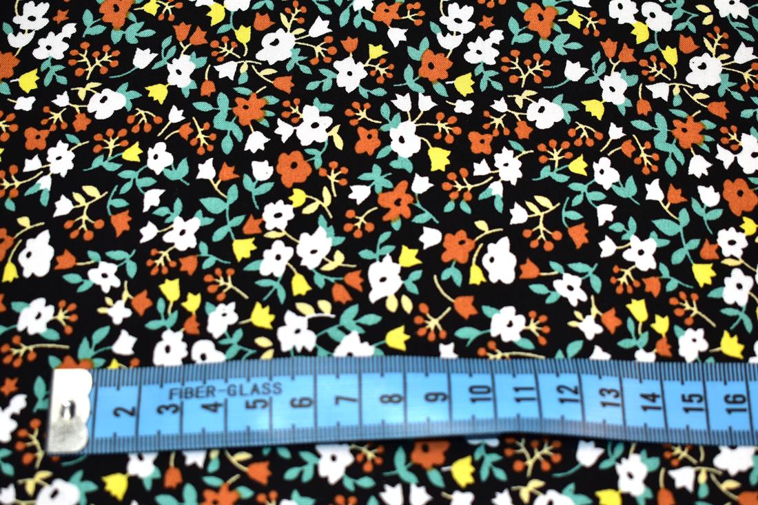 Black & Rust Printed Floral 100% Viscose Fabric Material