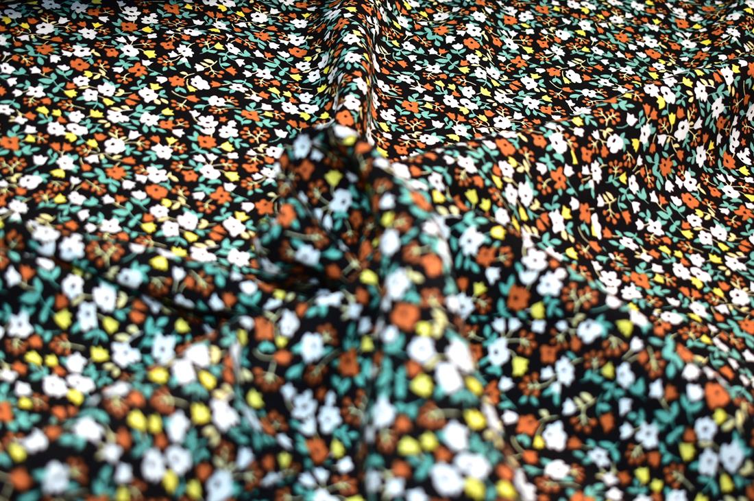 Black & Rust Printed Floral 100% Viscose Fabric Material