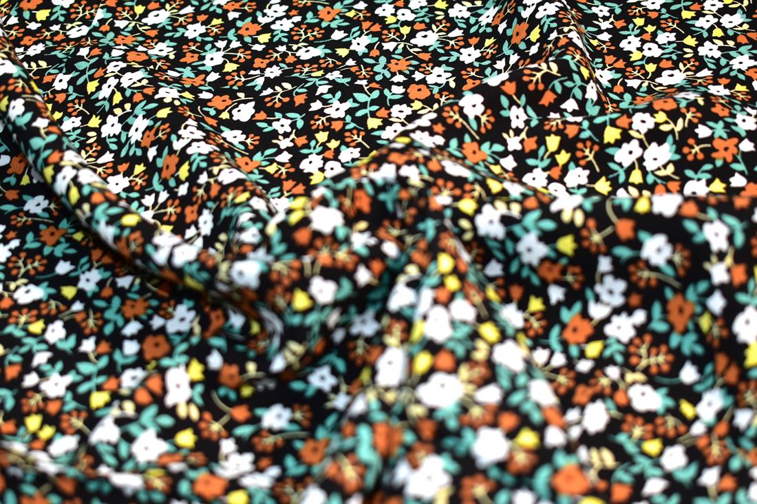 Black & Rust Printed Floral 100% Viscose Fabric Material