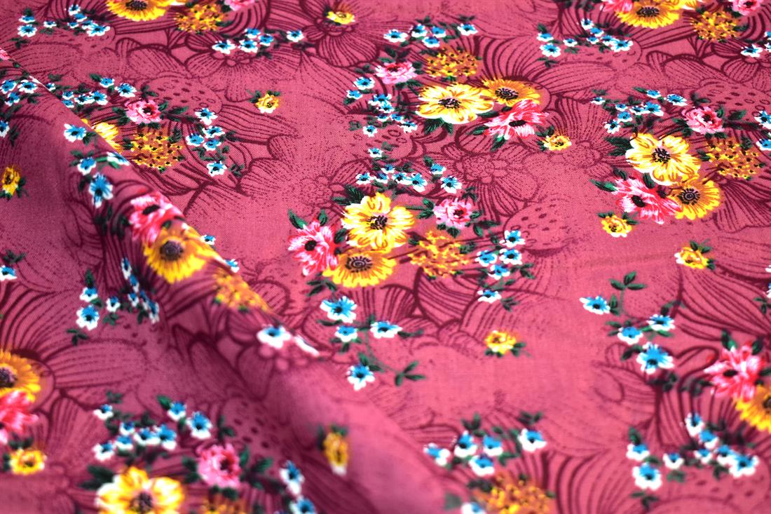 Plum Printed Floral 100% Viscose Fabric Material