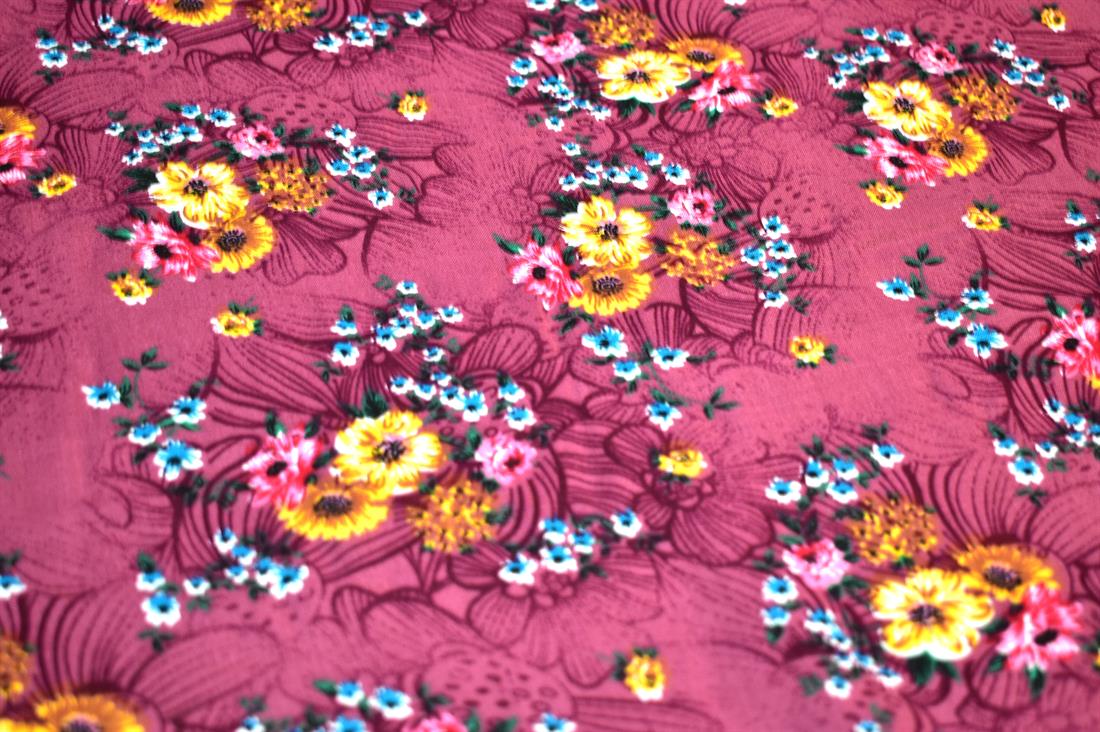 Plum Printed Floral 100% Viscose Fabric Material
