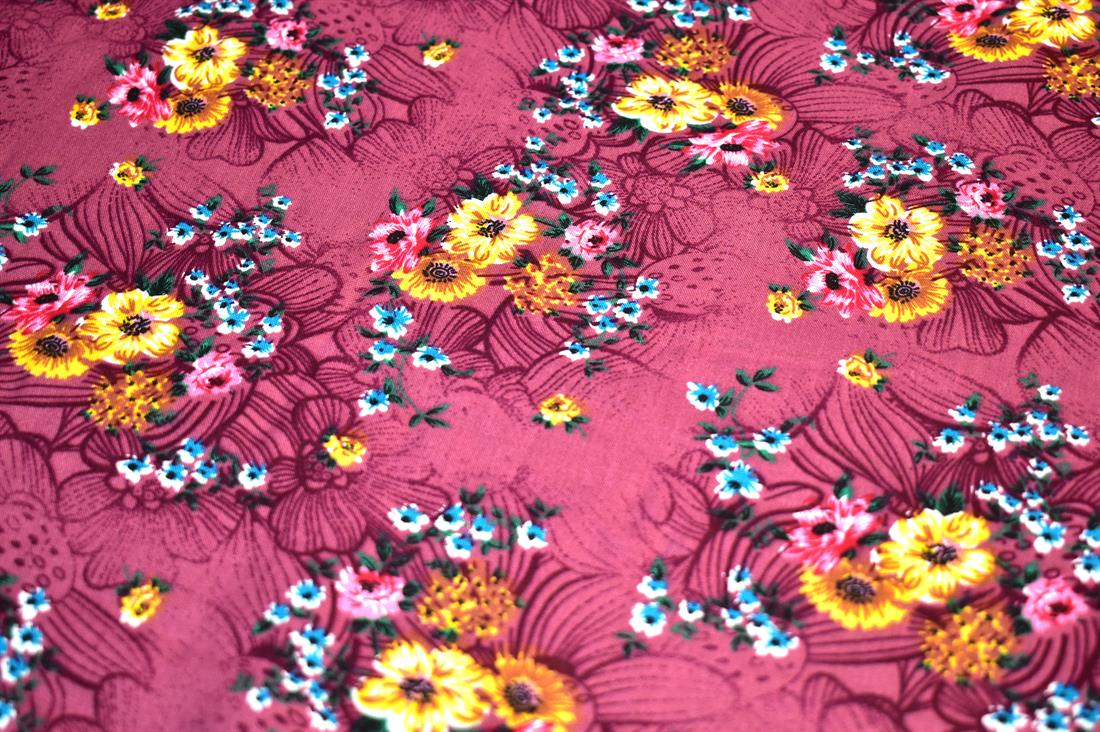 Plum Printed Floral 100% Viscose Fabric Material