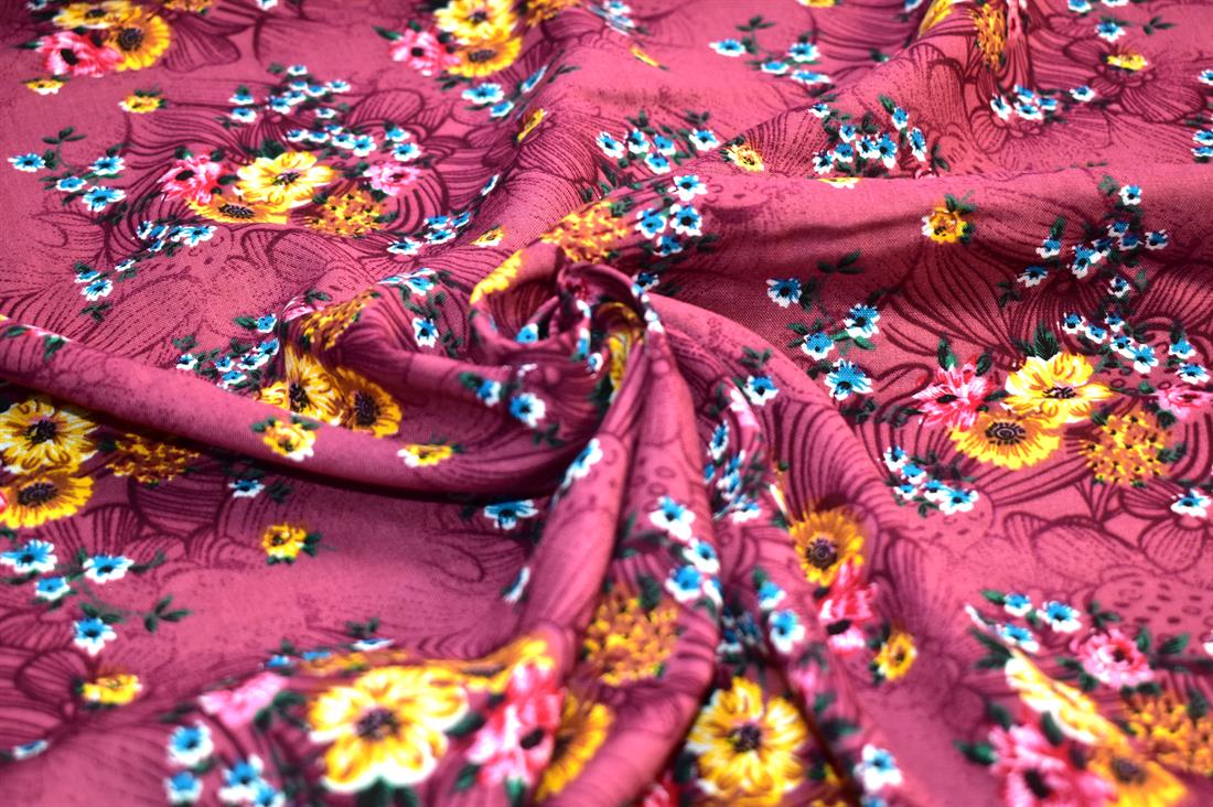 Plum Printed Floral 100% Viscose Fabric Material