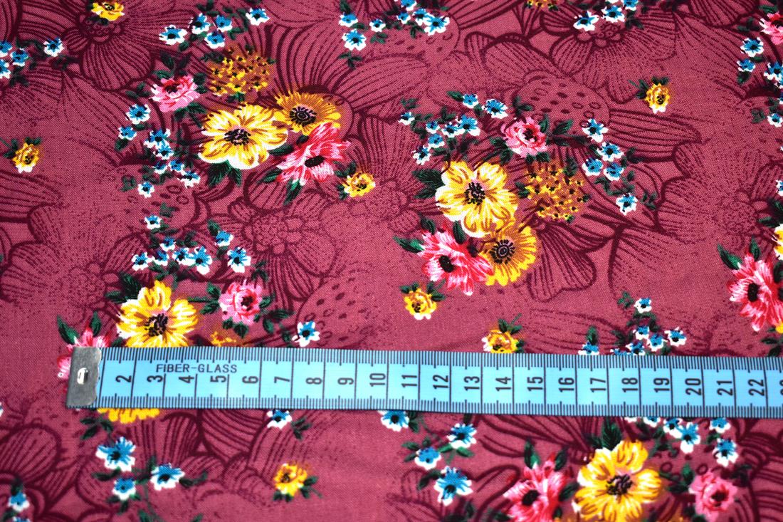 Plum Printed Floral 100% Viscose Fabric Material