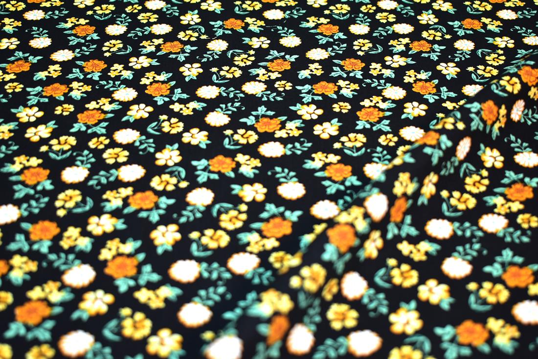 Black & Rust Printed Floral 100% Viscose Fabric Material