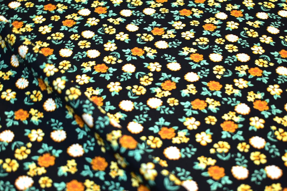 Black & Rust Printed Floral 100% Viscose Fabric Material