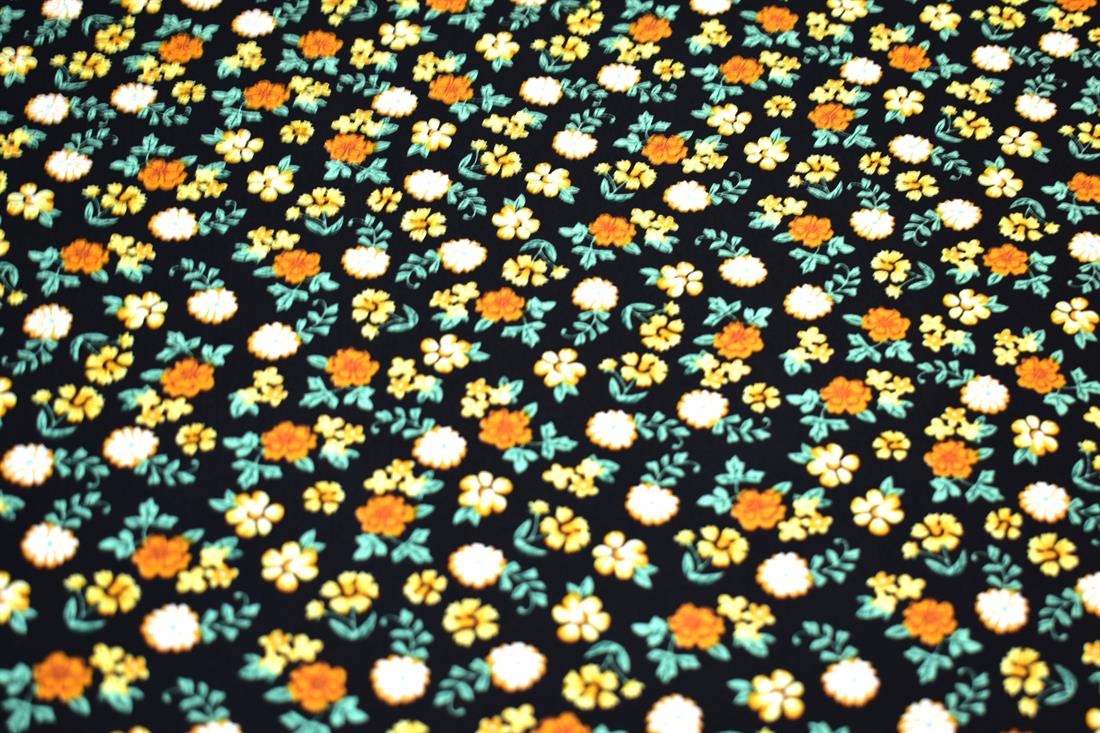 Black & Rust Printed Floral 100% Viscose Fabric Material