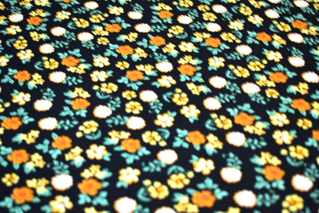 Black & Rust Printed Floral 100% Viscose Fabric Material