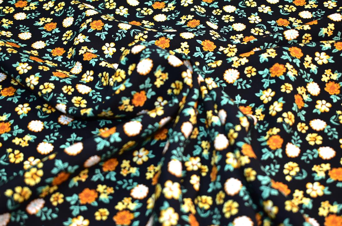Black & Rust Printed Floral 100% Viscose Fabric Material