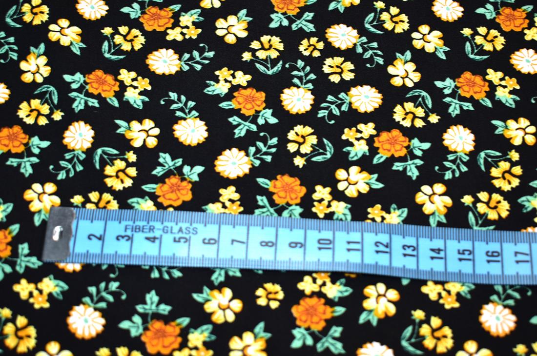 Black & Rust Printed Floral 100% Viscose Fabric Material