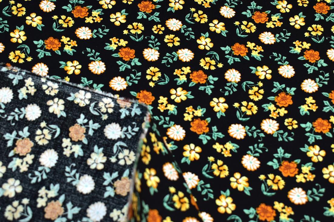Black & Rust Printed Floral 100% Viscose Fabric Material