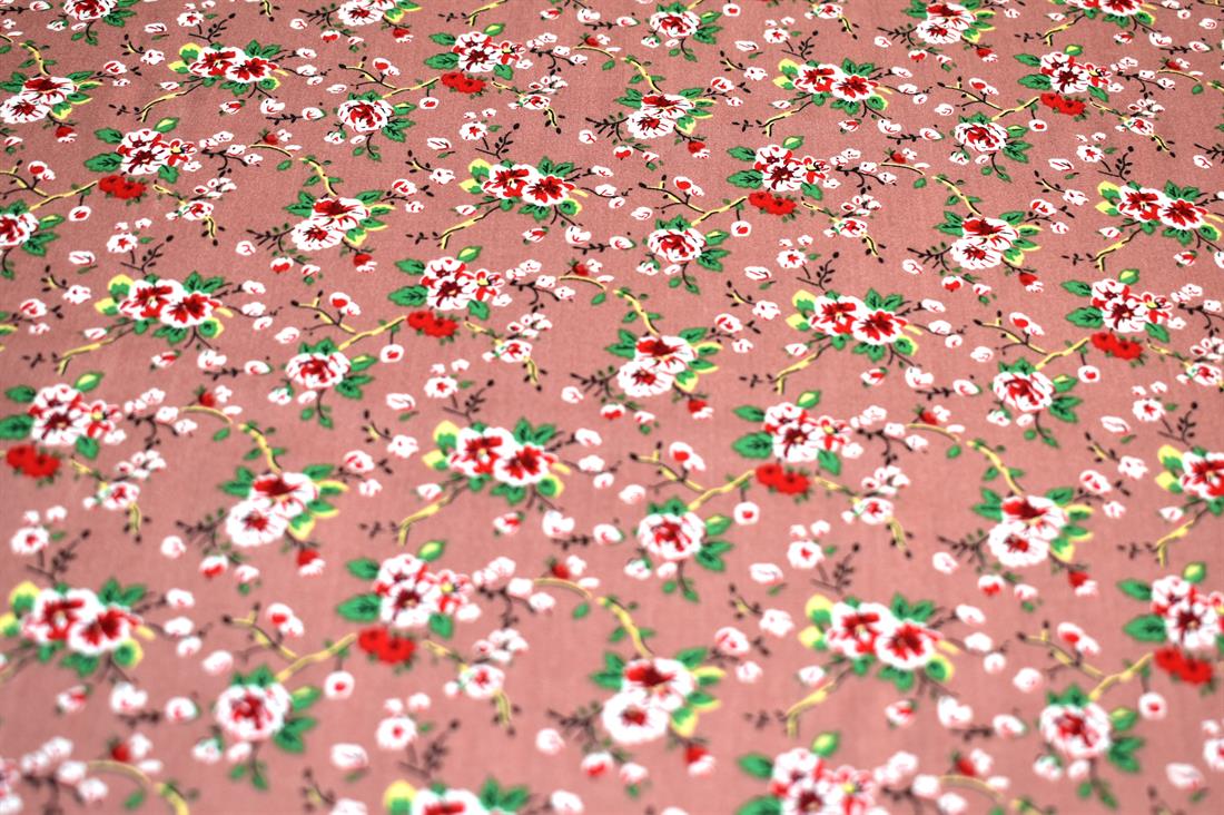 Dusky Pink & Red Printed Floral 100% Viscose Fabric Material