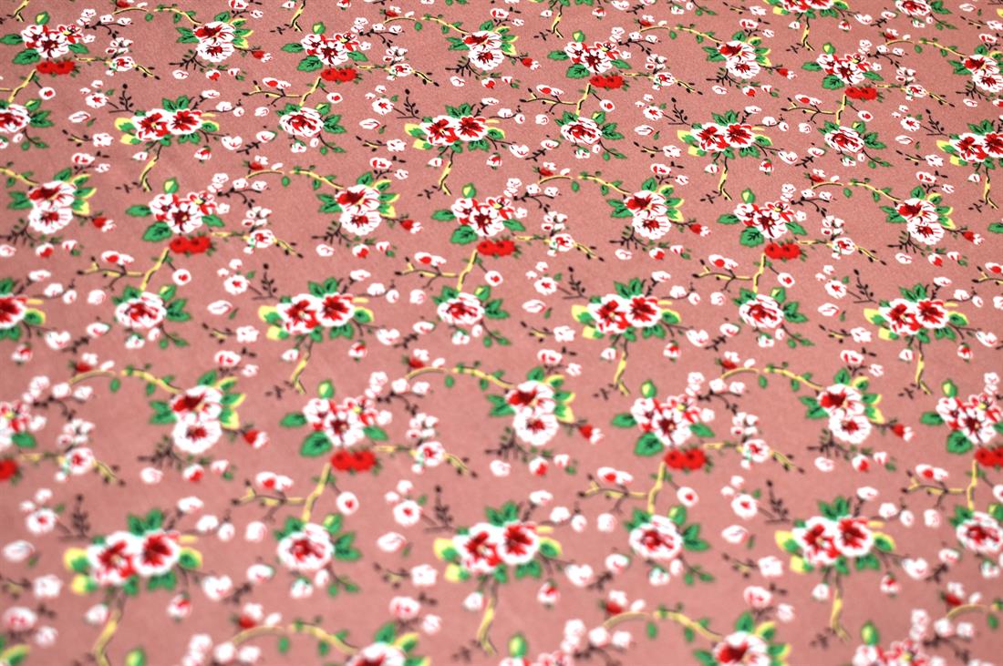 Dusky Pink & Red Printed Floral 100% Viscose Fabric Material