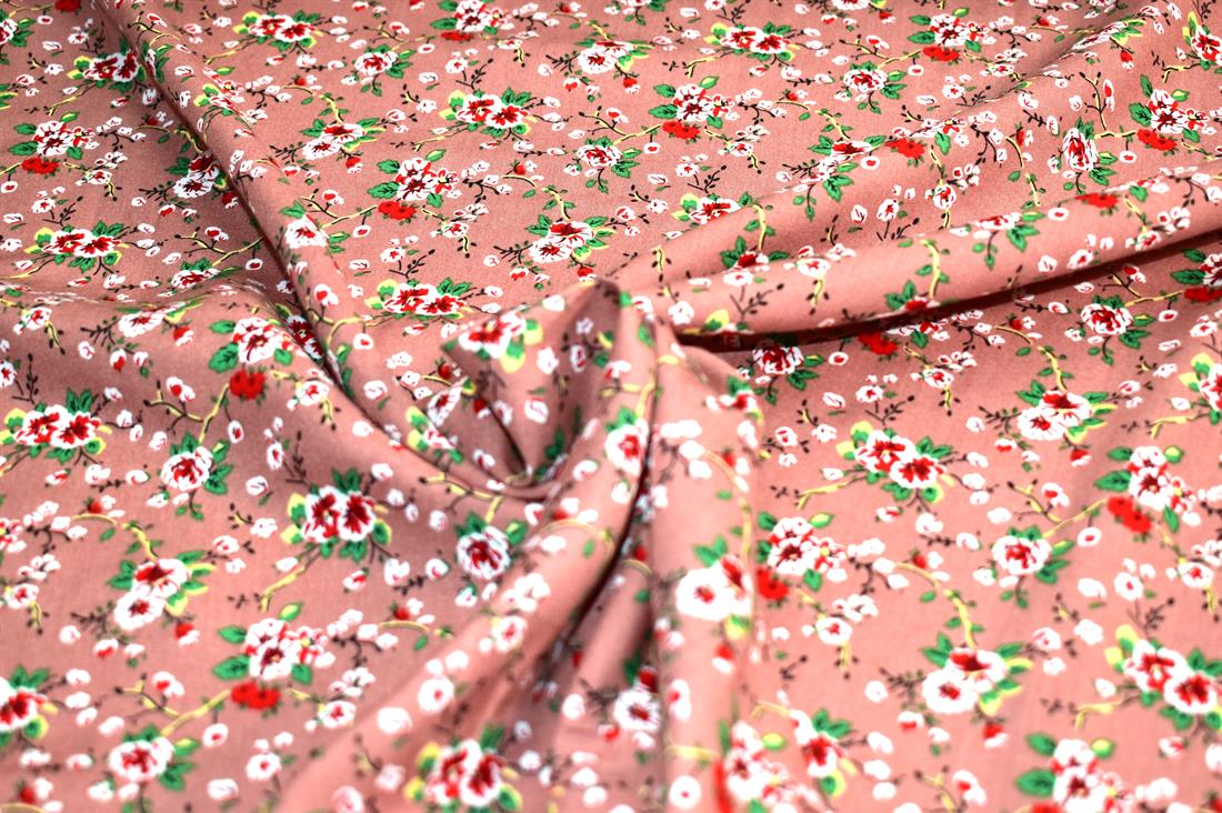 Dusky Pink & Red Printed Floral 100% Viscose Fabric Material