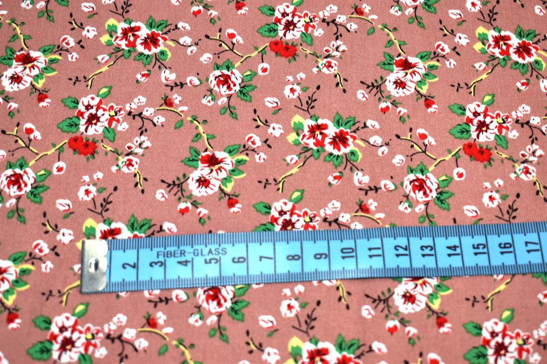 Dusky Pink & Red Printed Floral 100% Viscose Fabric Material
