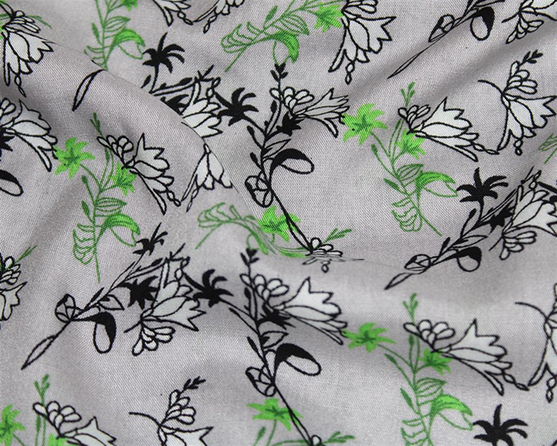 Line Art Floral Viscose Printed Fabric