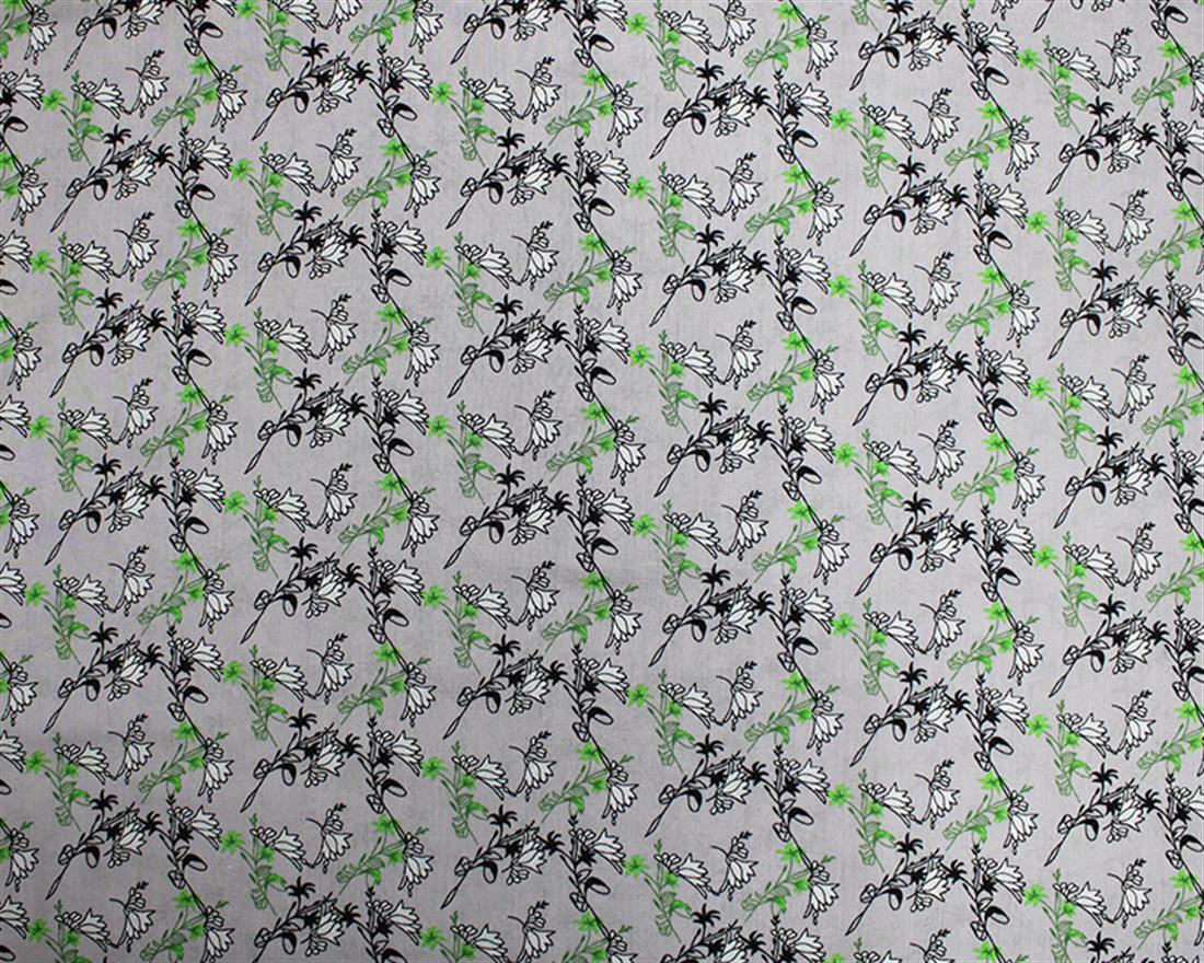 Line Art Floral Viscose Printed Fabric