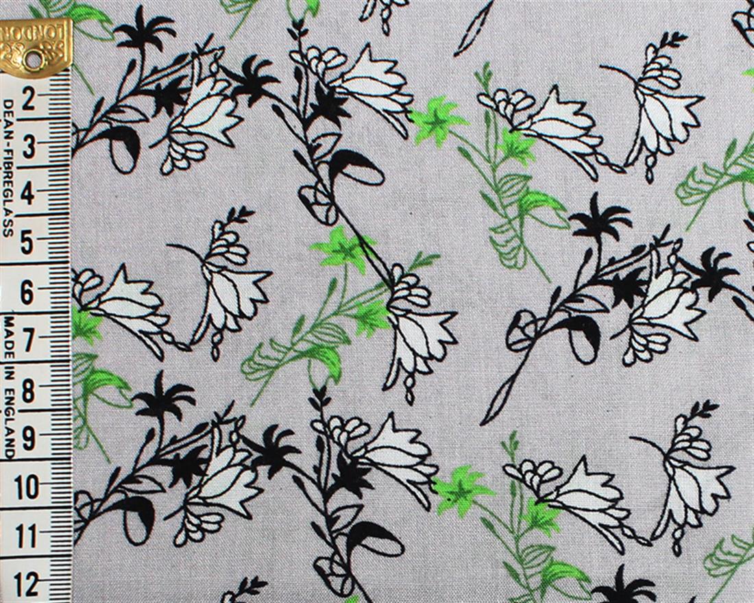 Line Art Floral Viscose Printed Fabric