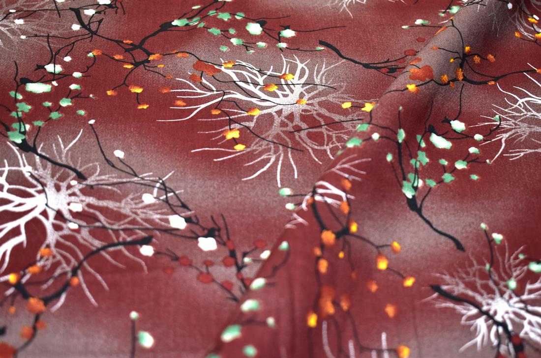 Printed Leaves 100% Viscose Fabric Material