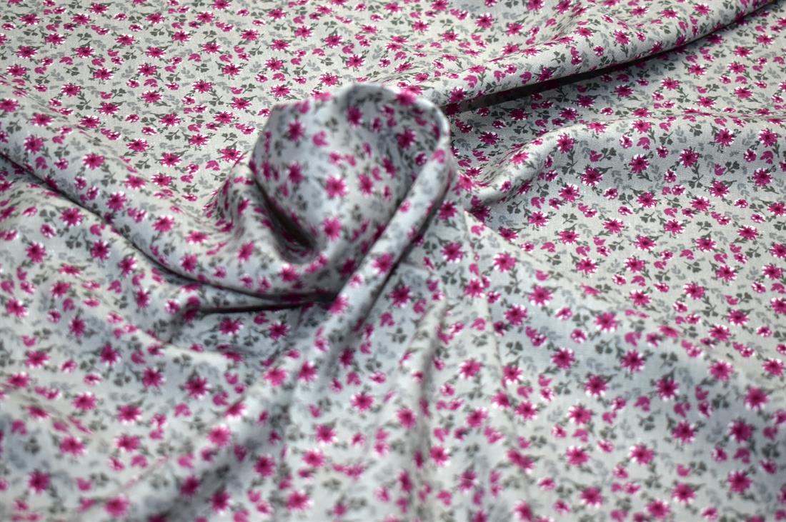 Silver & Grey Printed Floral 100% Viscose Fabric Material