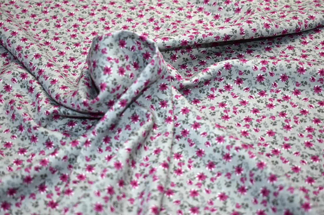 Silver & Grey Printed Floral 100% Viscose Fabric Material