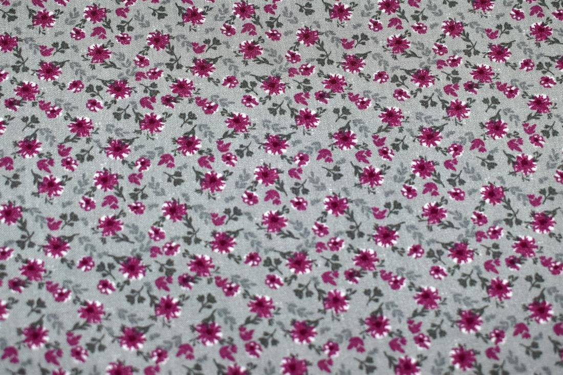 Silver & Grey Printed Floral 100% Viscose Fabric Material
