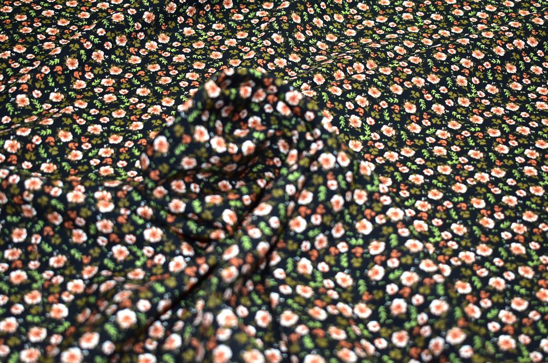 Black Printed Floral 100% Viscose Fabric Material