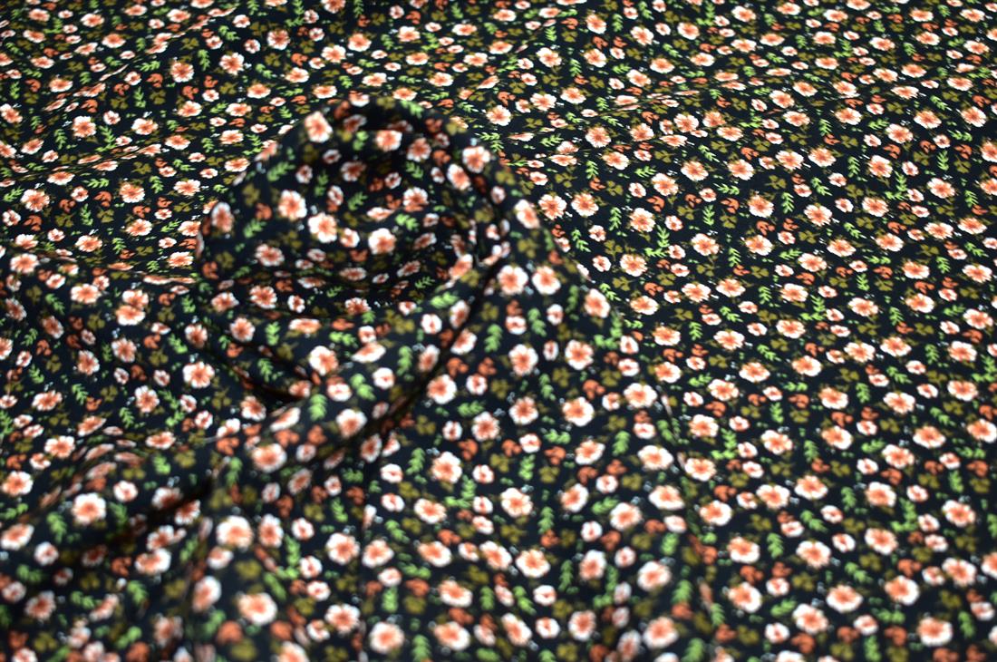 Black Printed Floral 100% Viscose Fabric Material