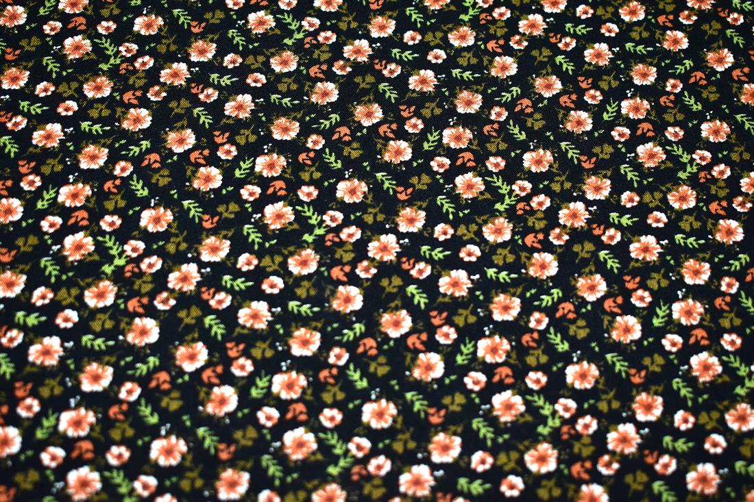 Black Printed Floral 100% Viscose Fabric Material