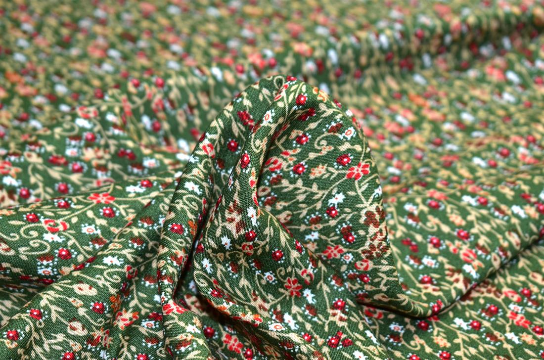 Sage Green Printed Floral 100% Viscose Fabric Material