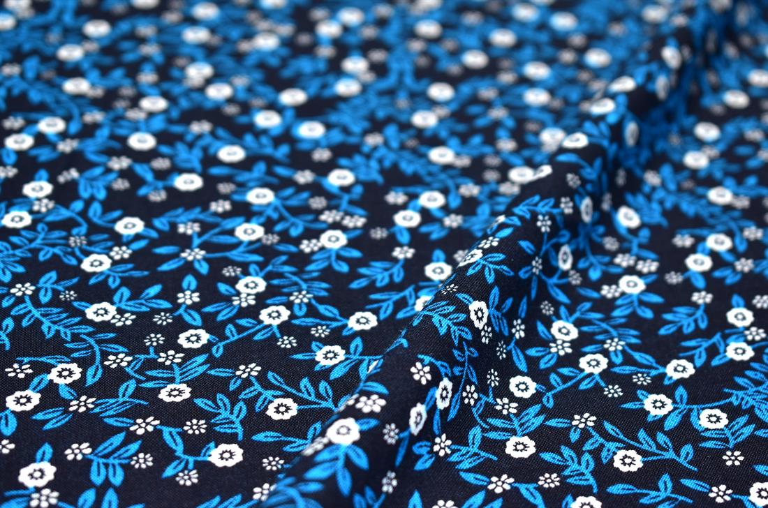 Blue Printed Floral 100% Viscose Fabric Material