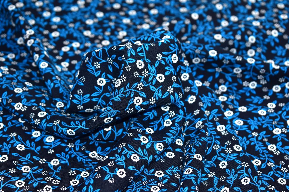 Blue Printed Floral 100% Viscose Fabric Material