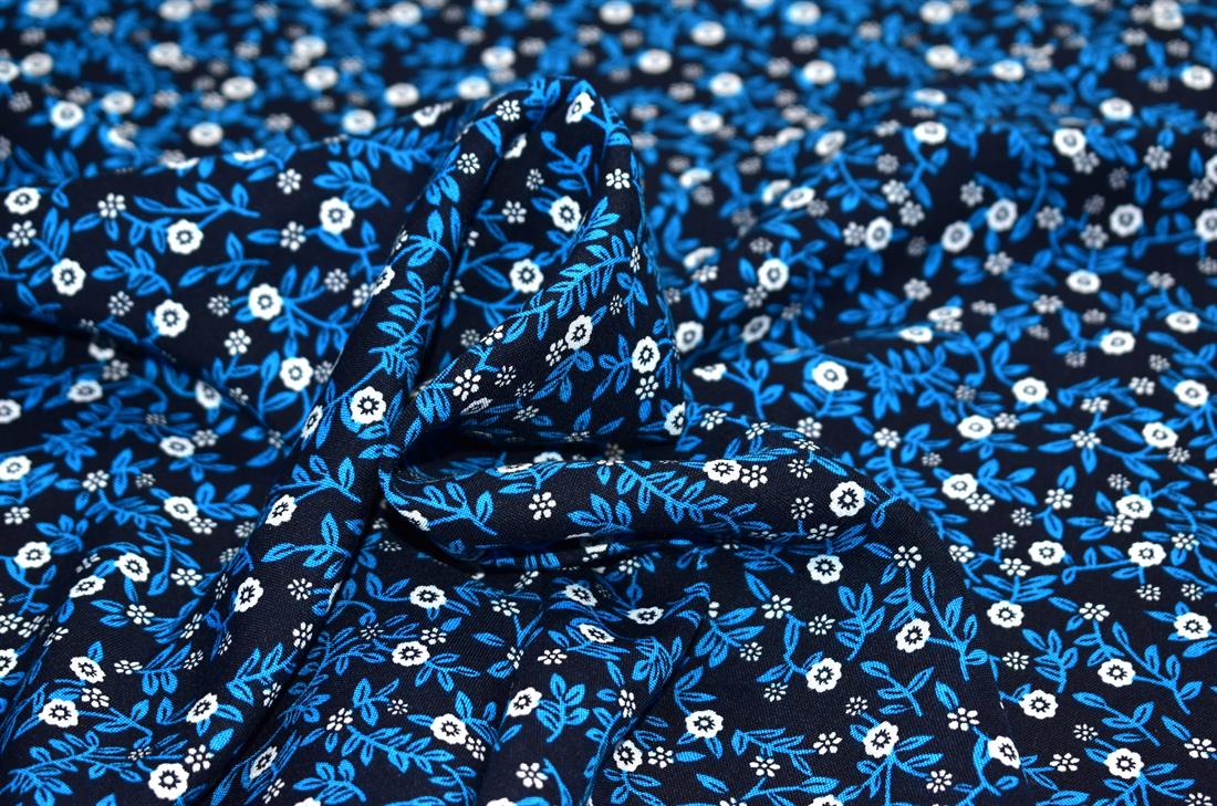 Blue Printed Floral 100% Viscose Fabric Material