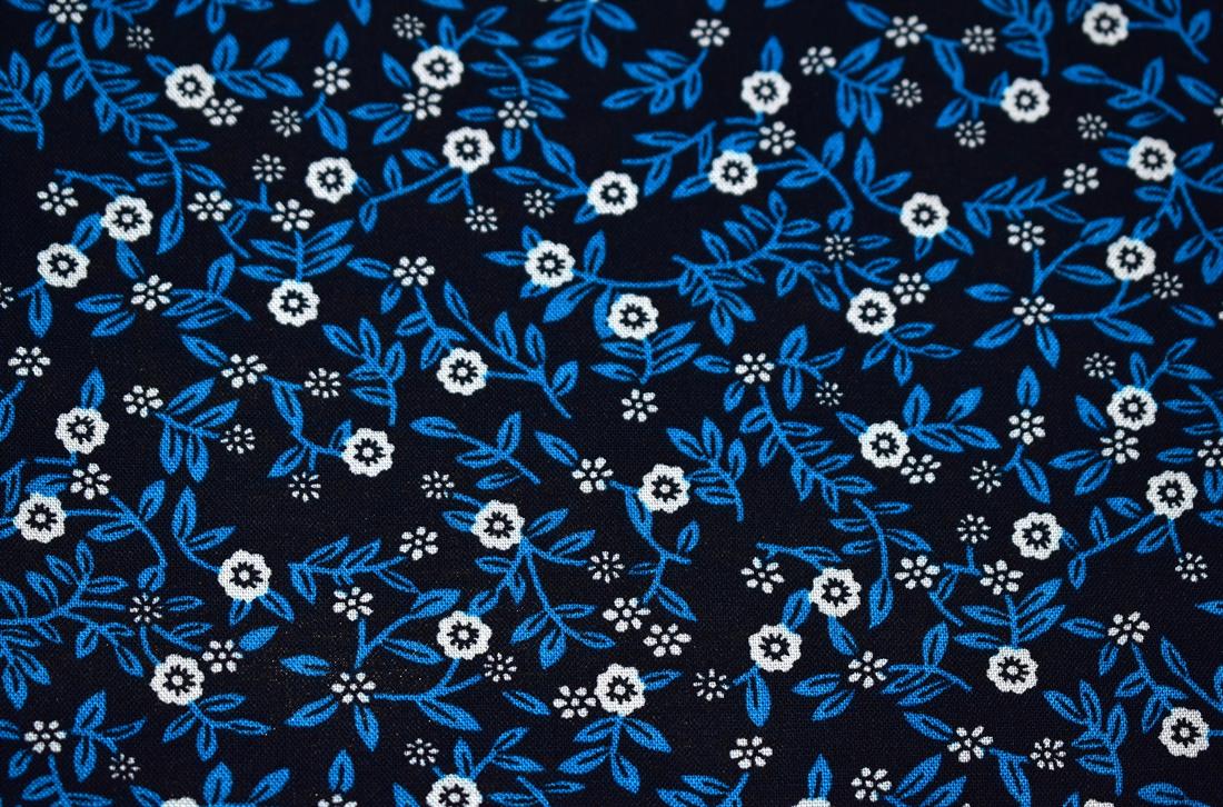 Blue Printed Floral 100% Viscose Fabric Material