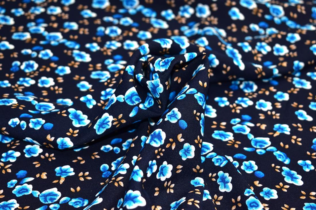 Blue & Navy Blue Printed Floral 100% Viscose Fabric Material