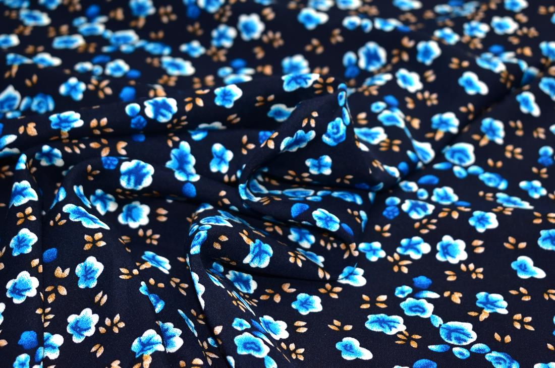 Blue & Navy Blue Printed Floral 100% Viscose Fabric Material