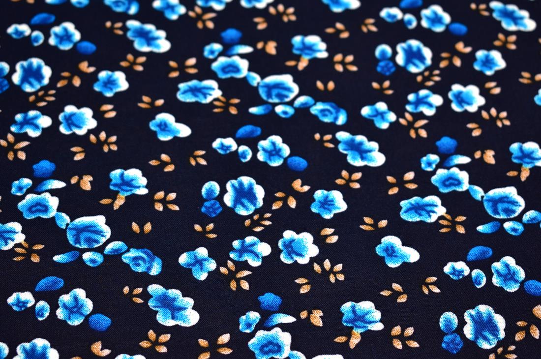 Blue & Navy Blue Printed Floral 100% Viscose Fabric Material