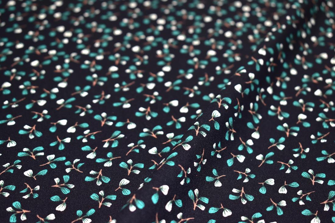 Black & Green Printed Floral 100% Viscose Fabric Material