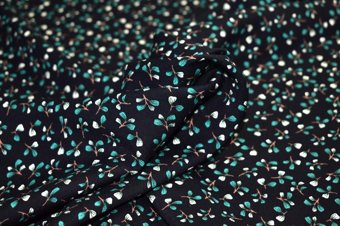 Black & Green Printed Floral 100% Viscose Fabric Material