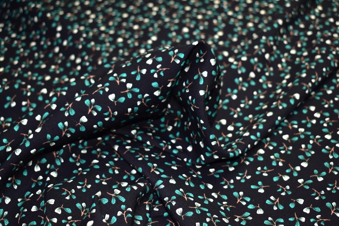 Black & Green Printed Floral 100% Viscose Fabric Material