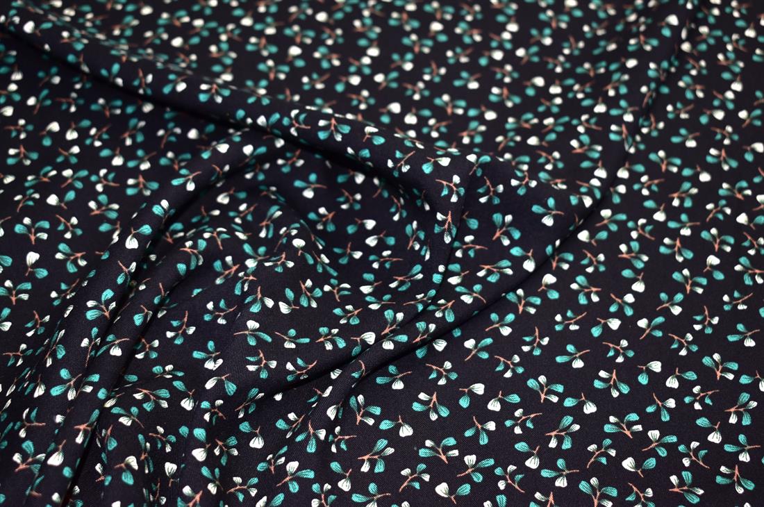 Black & Green Printed Floral 100% Viscose Fabric Material