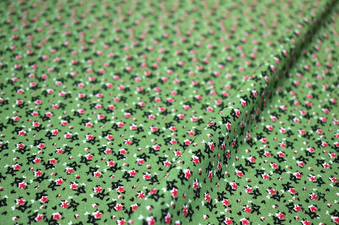 Sage Green & Pink Printed Floral 100% Viscose Fabric Material