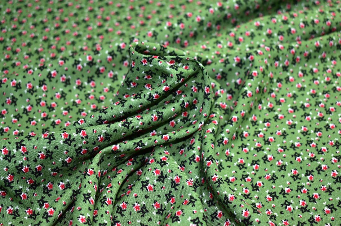 Sage Green & Pink Printed Floral 100% Viscose Fabric Material