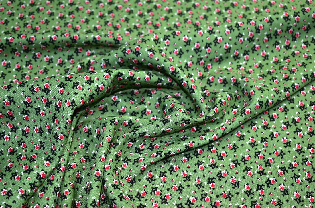Sage Green & Pink Printed Floral 100% Viscose Fabric Material